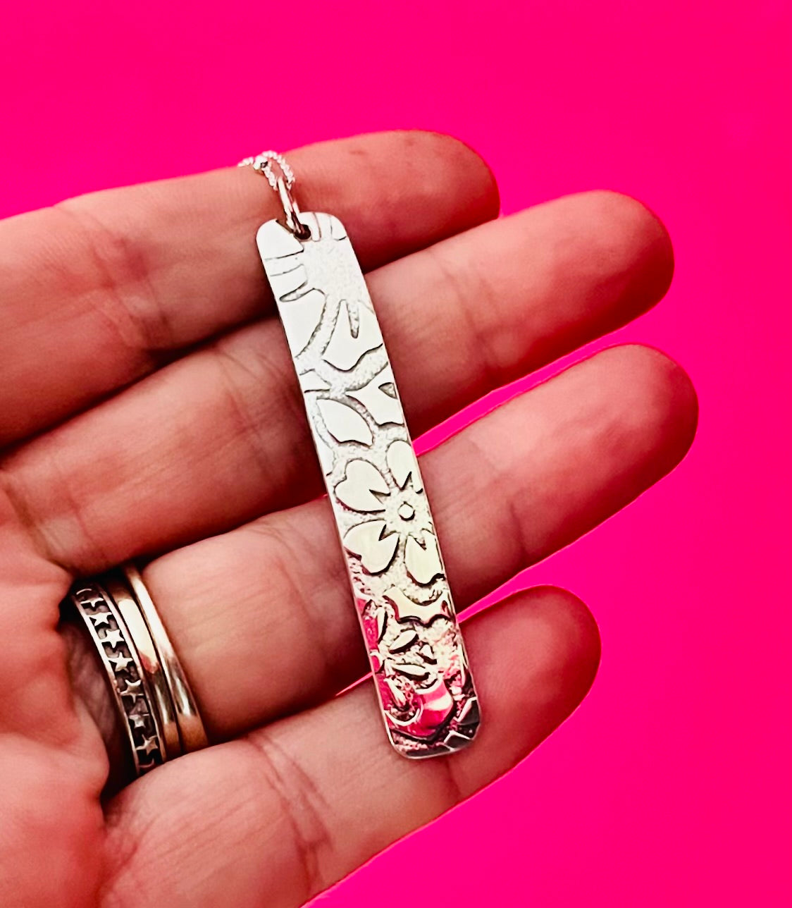 Limited Edition Handmade Sterling Silver Floral Bar Necklace - Sterling Silver Statement Jewellery
