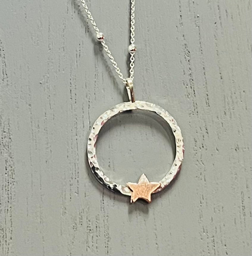 Handmade Silver & Copper Star Eternity Necklace - Sterling Silver Contemporary Jewellery