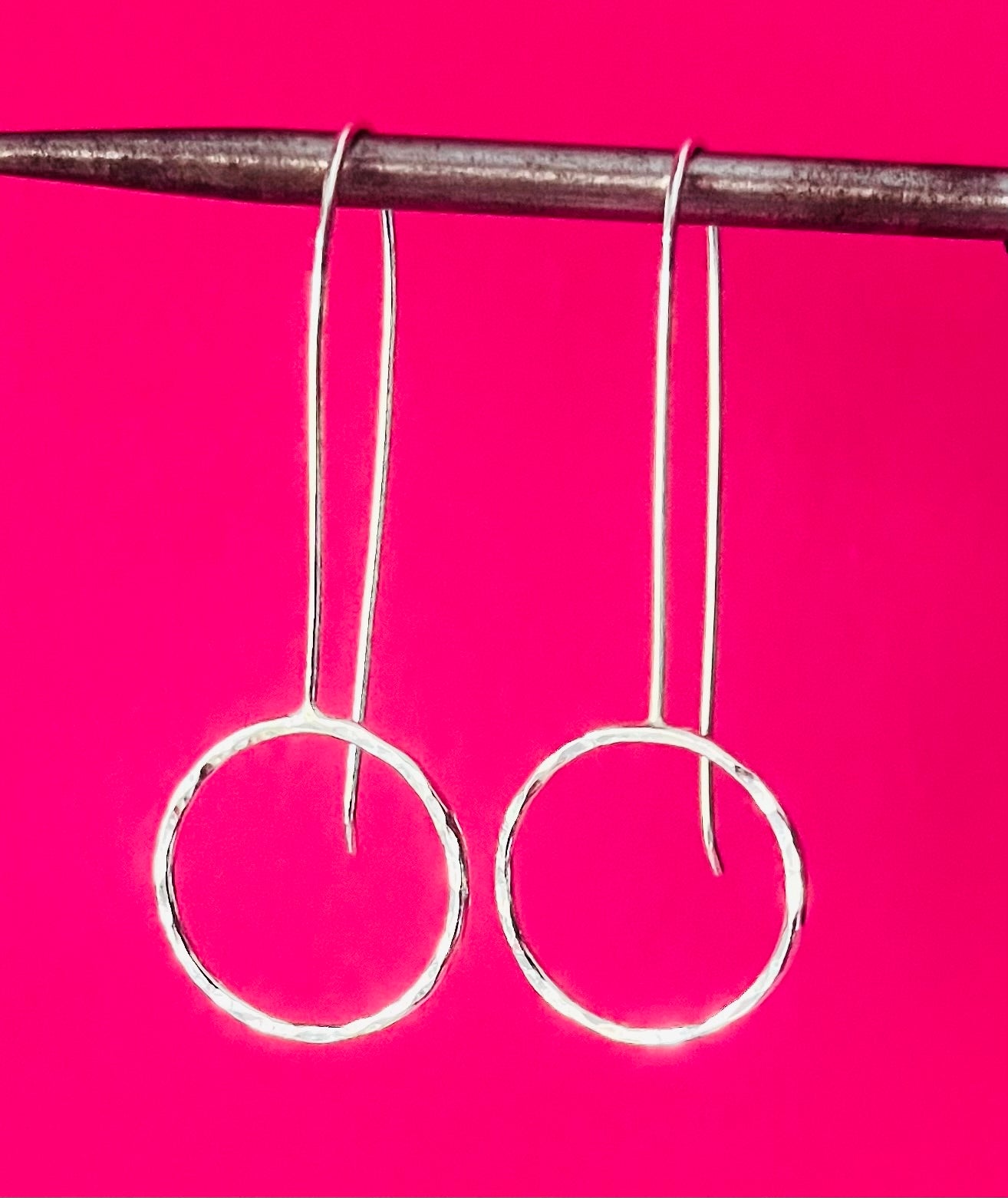 Handmade Silver Circle Threader Earrings - Sterling Silver Contemporary Jewellery
