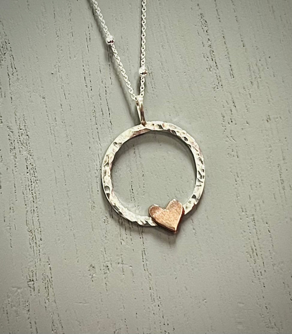 Handmade Silver & Copper Heart Eternity Necklace - Sterling Silver Contemporary Jewellery