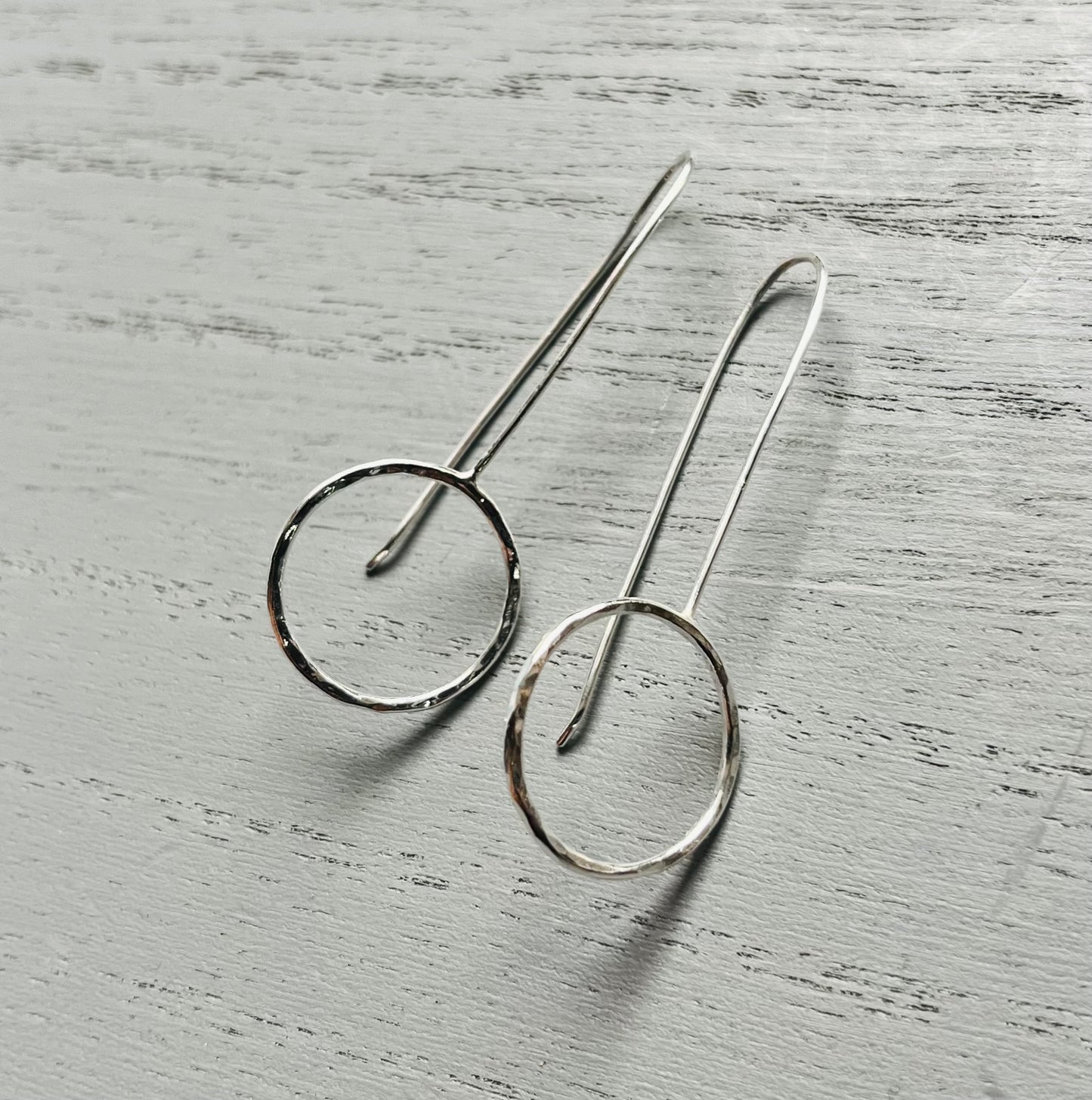 Handmade Silver Circle Threader Earrings - Sterling Silver Contemporary Jewellery
