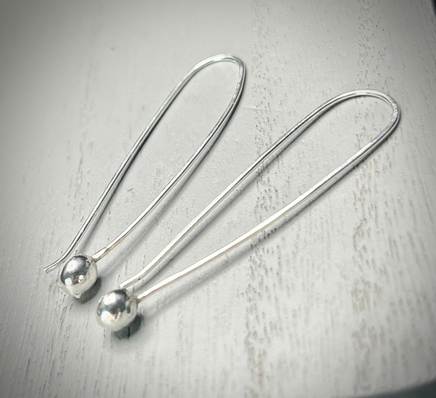 Handmade Silver Organic Pebble Threader Earrings - Sterling Silver Contemporary Jewellery
