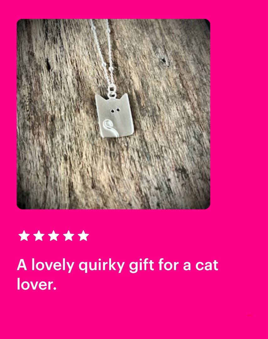 Handmade Kooky Kitty Sterling Silver Cat Necklace | Cat Gifts for Her | Cat Lady Jewellery