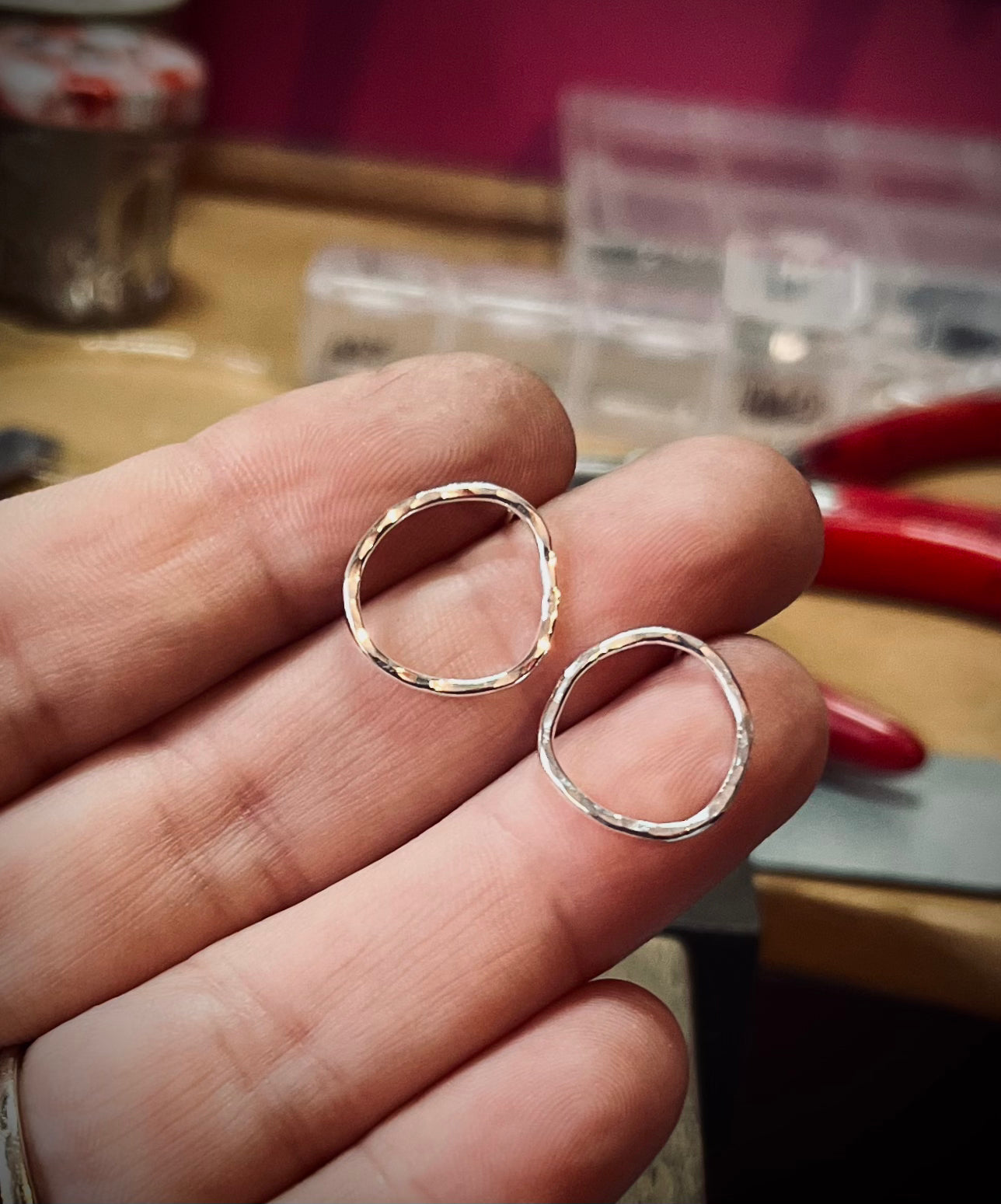 Handmade Silver Circle Stud Earrings - Sterling Silver Contemporary Jewellery