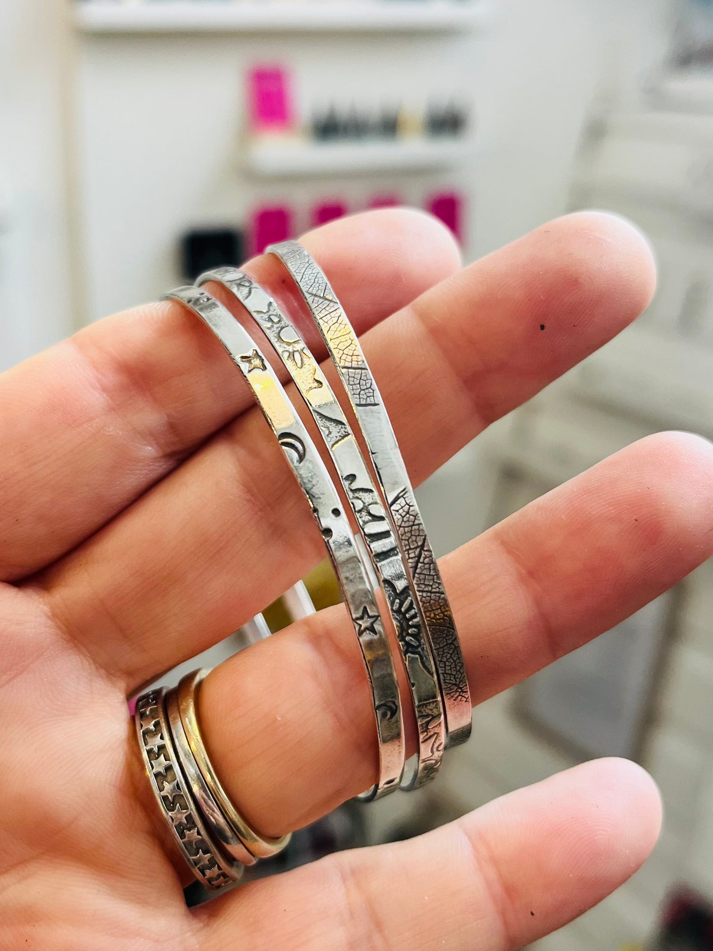 Handmade Silver Floral Bangle | Sterling Silver Contemporary Jewellery