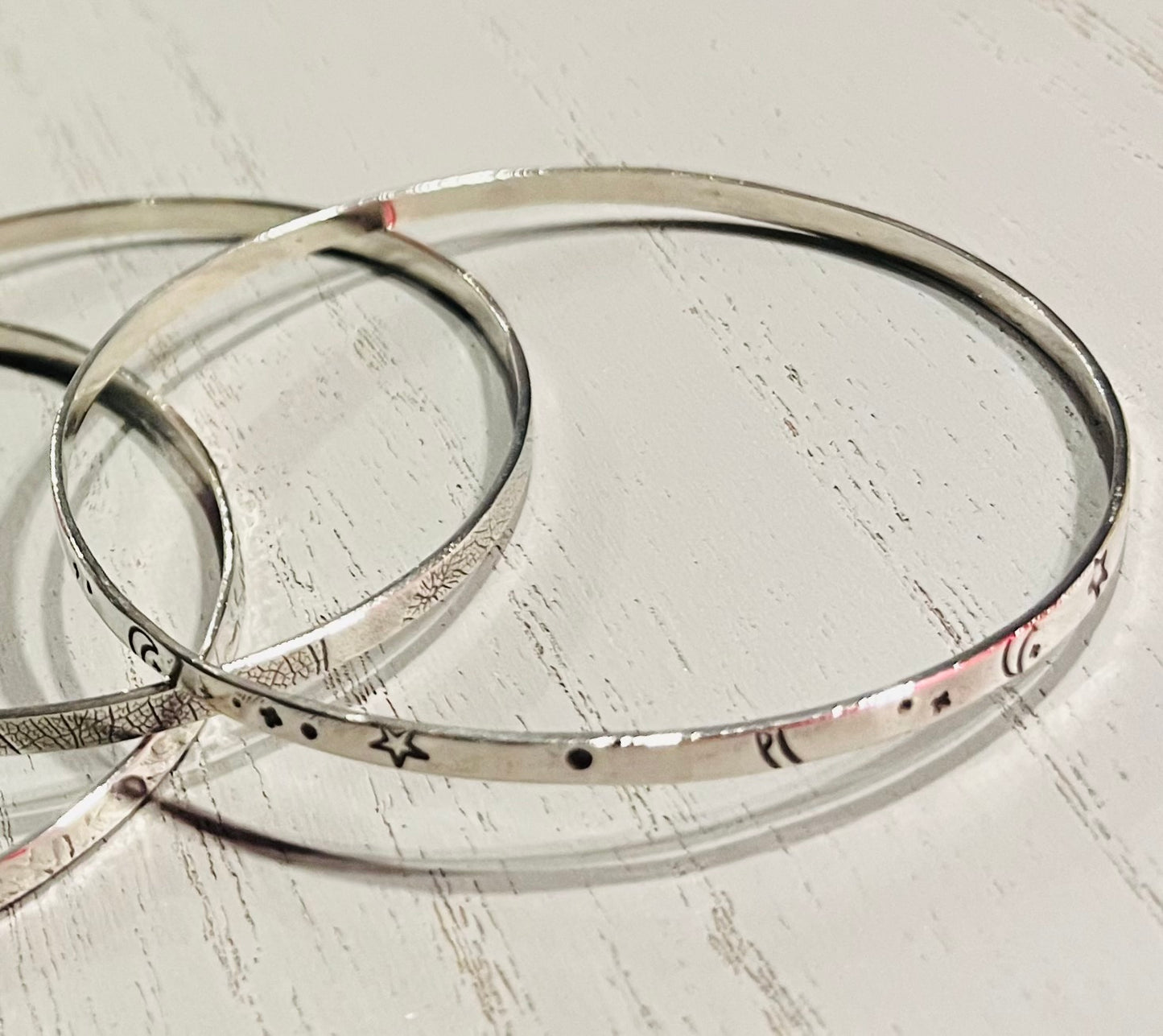 Handmade Silver Starry Night Bangle | Celestial Sterling Silver Jewellery