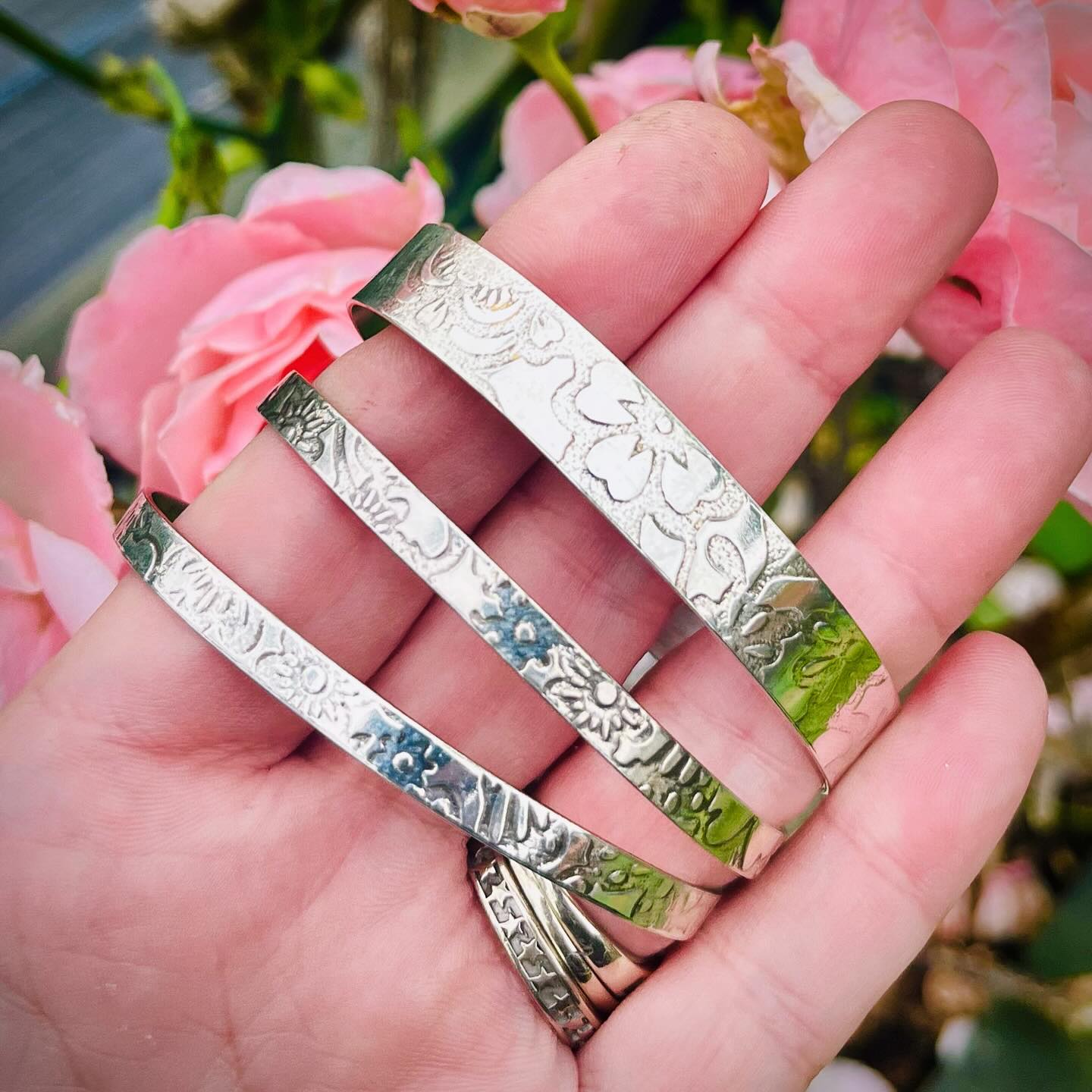 Handmade Sterling Silver Floral Cuff Bangle