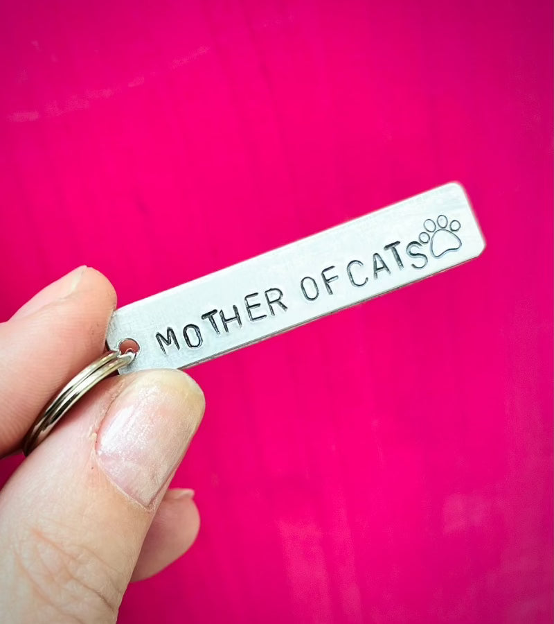 Handmade Mother of Cats - Cat Dad Keyring | Cat Lover Gift