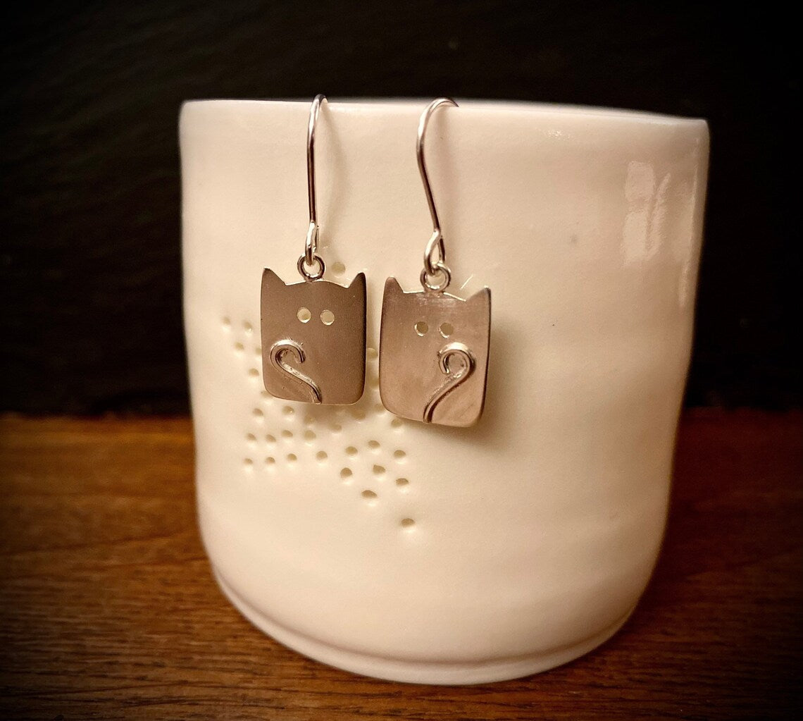 Handmade Kooky Kitty Sterling Silver Cat Earrings | Cat Gifts for Her | Cat Lady Jewellery