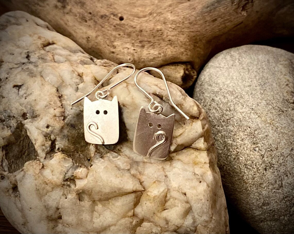 Handmade Kooky Kitty Sterling Silver Cat Earrings | Cat Gifts for Her | Cat Lady Jewellery