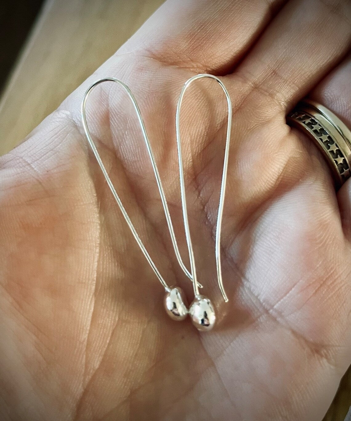 Handmade Silver Organic Pebble Threader Earrings - Sterling Silver Contemporary Jewellery
