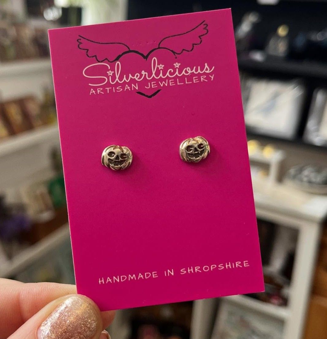 Handmade Silver Pumpkin Stud Earrings | Sterling Silver Halloween Jewellery