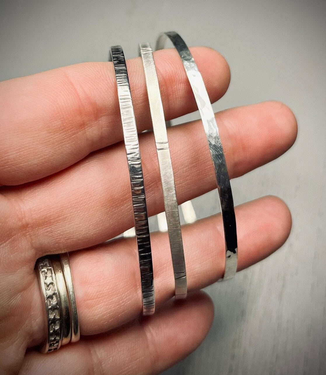 Handmade Silver Bark Bangle | Unisex Bangle | Mens Bangle