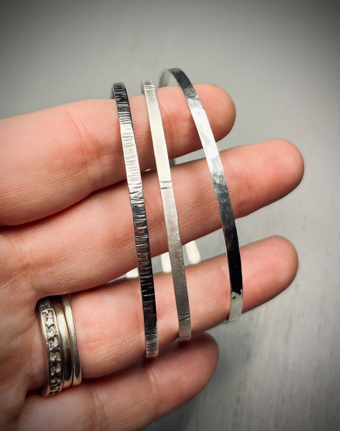 Handmade Silver Nordic Etch Bangle | Unisex Bangle | Mens Bangle
