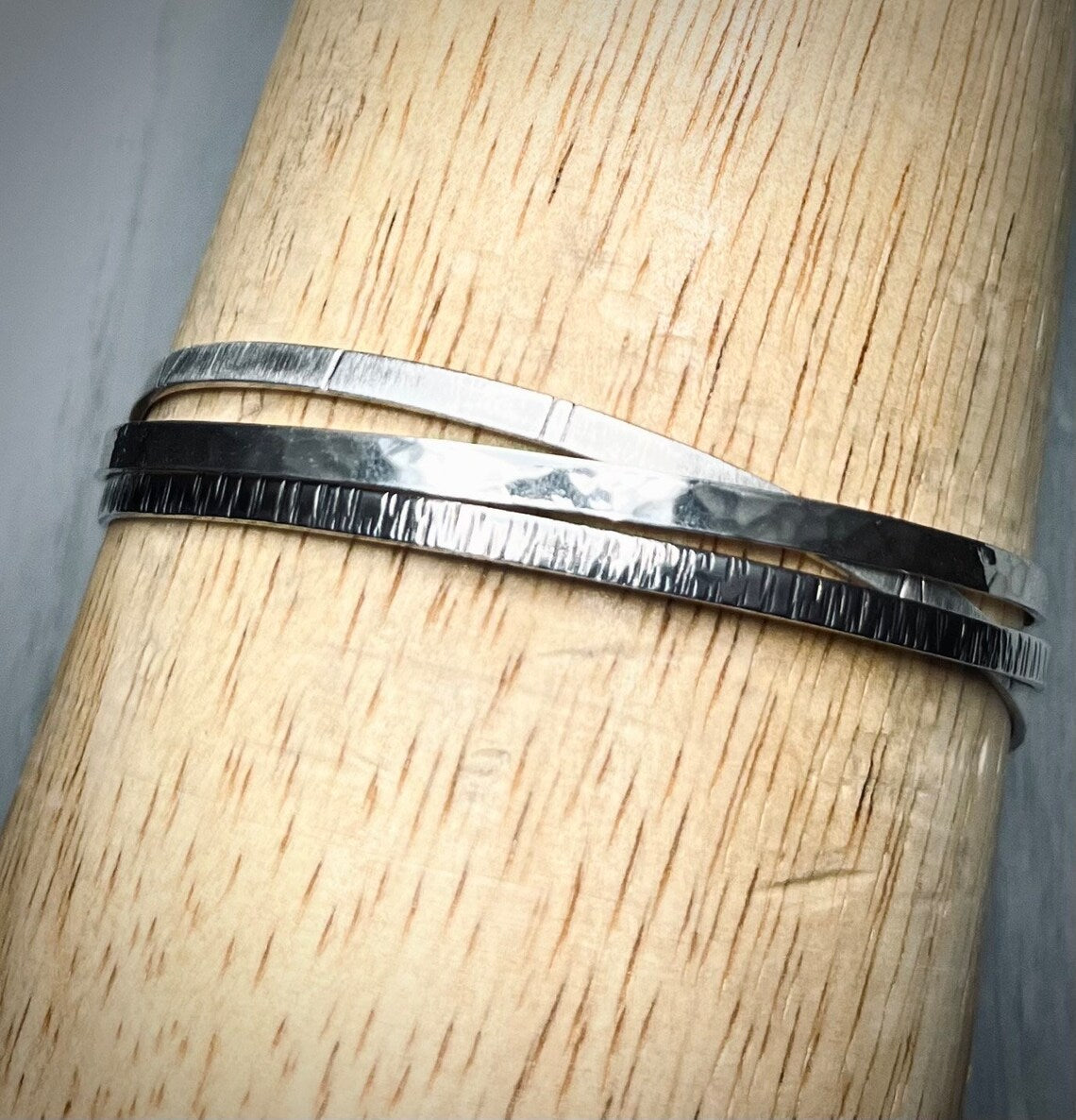Handmade Silver Bark Bangle | Unisex Bangle | Mens Bangle