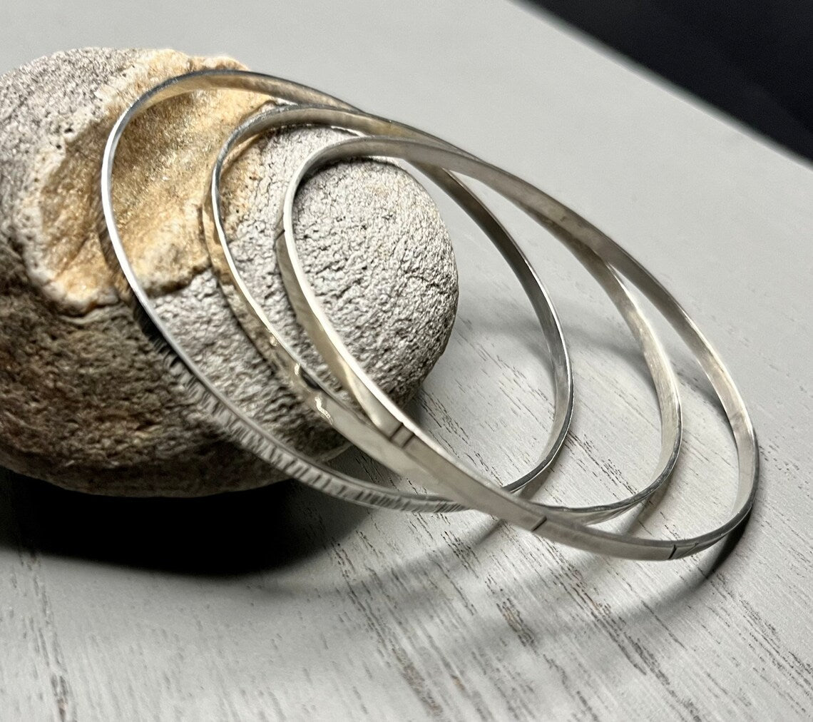 Handmade Silver Bark Bangle | Unisex Bangle | Mens Bangle