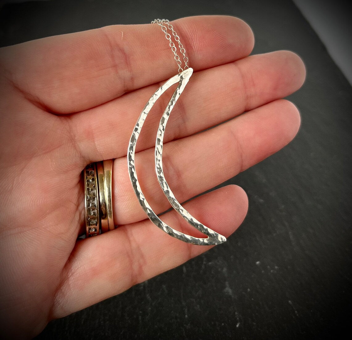 Handmade Silver Crescent Moon Necklace - Sterling Silver Celestial Jewellery