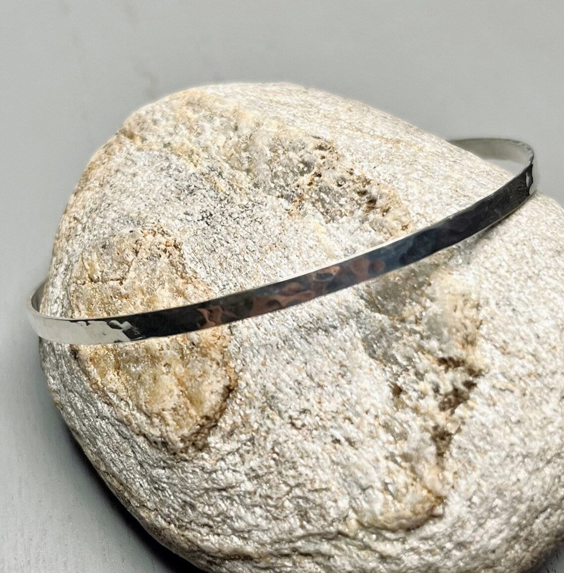 Handmade Silver Hammered Stacking Bangle | Unisex Bangle | Mens Bangle