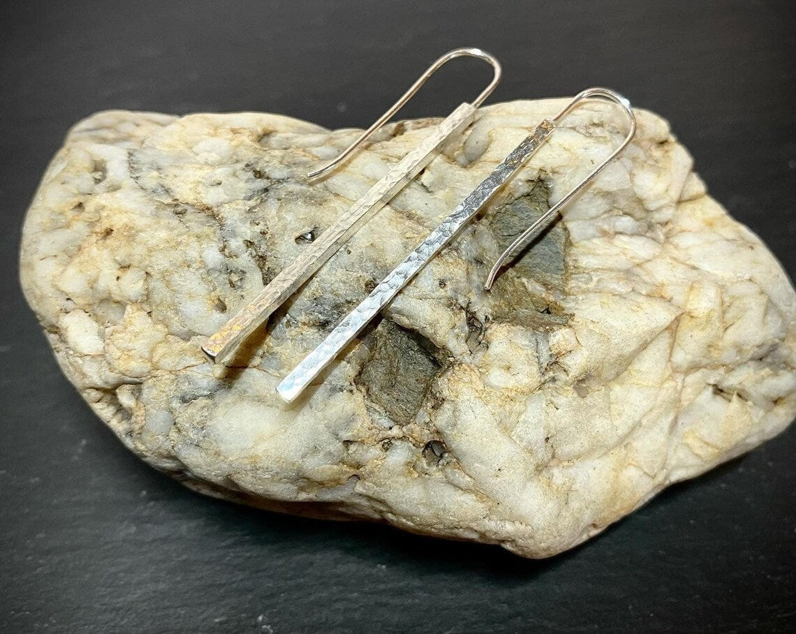 Handmade Silver Bar Threader Earrings - Sterling Silver Contemporary Jewellery