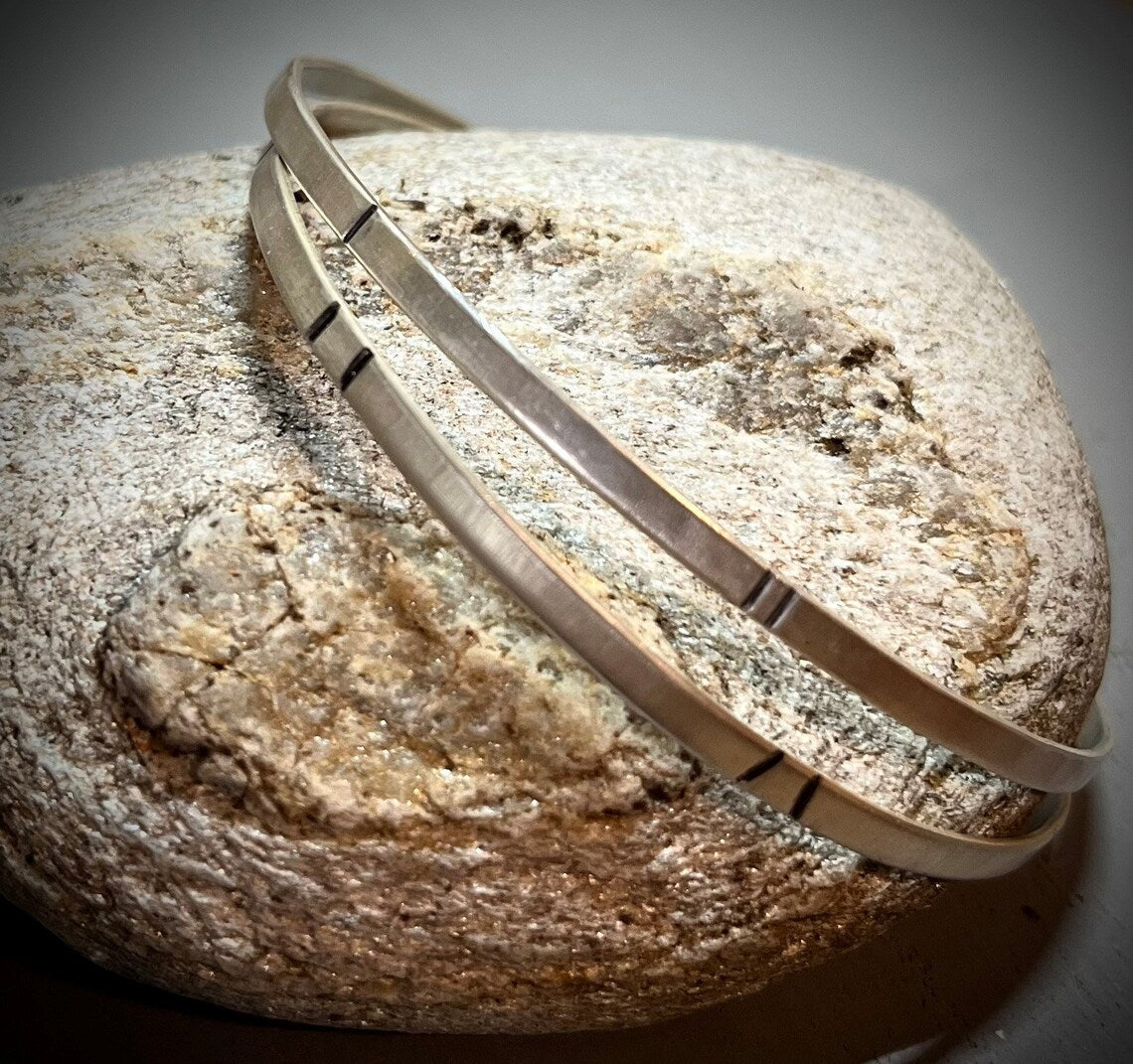 Handmade Silver Nordic Etch Bangle | Unisex Bangle | Mens Bangle