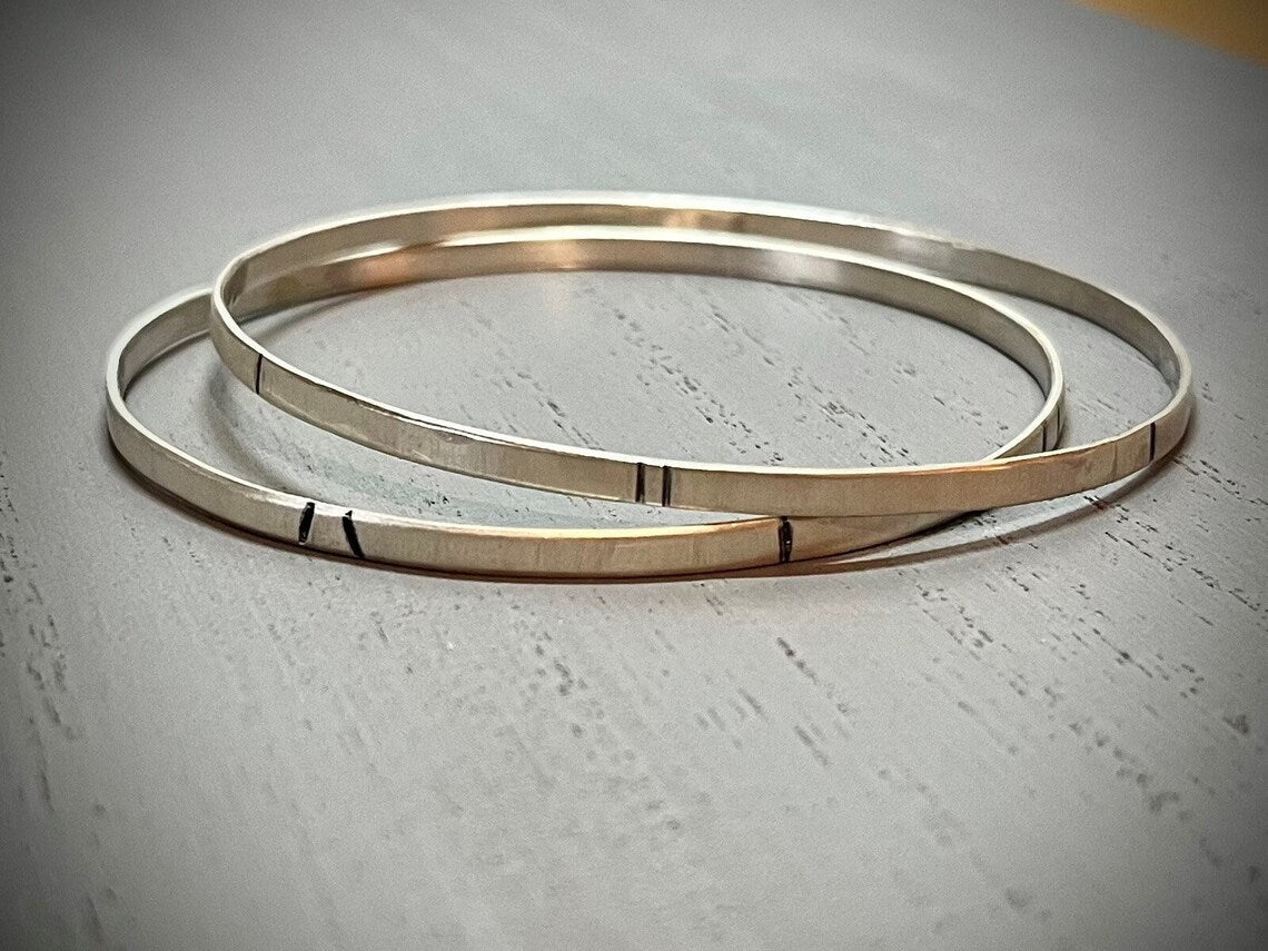Handmade Silver Nordic Etch Bangle | Unisex Bangle | Mens Bangle