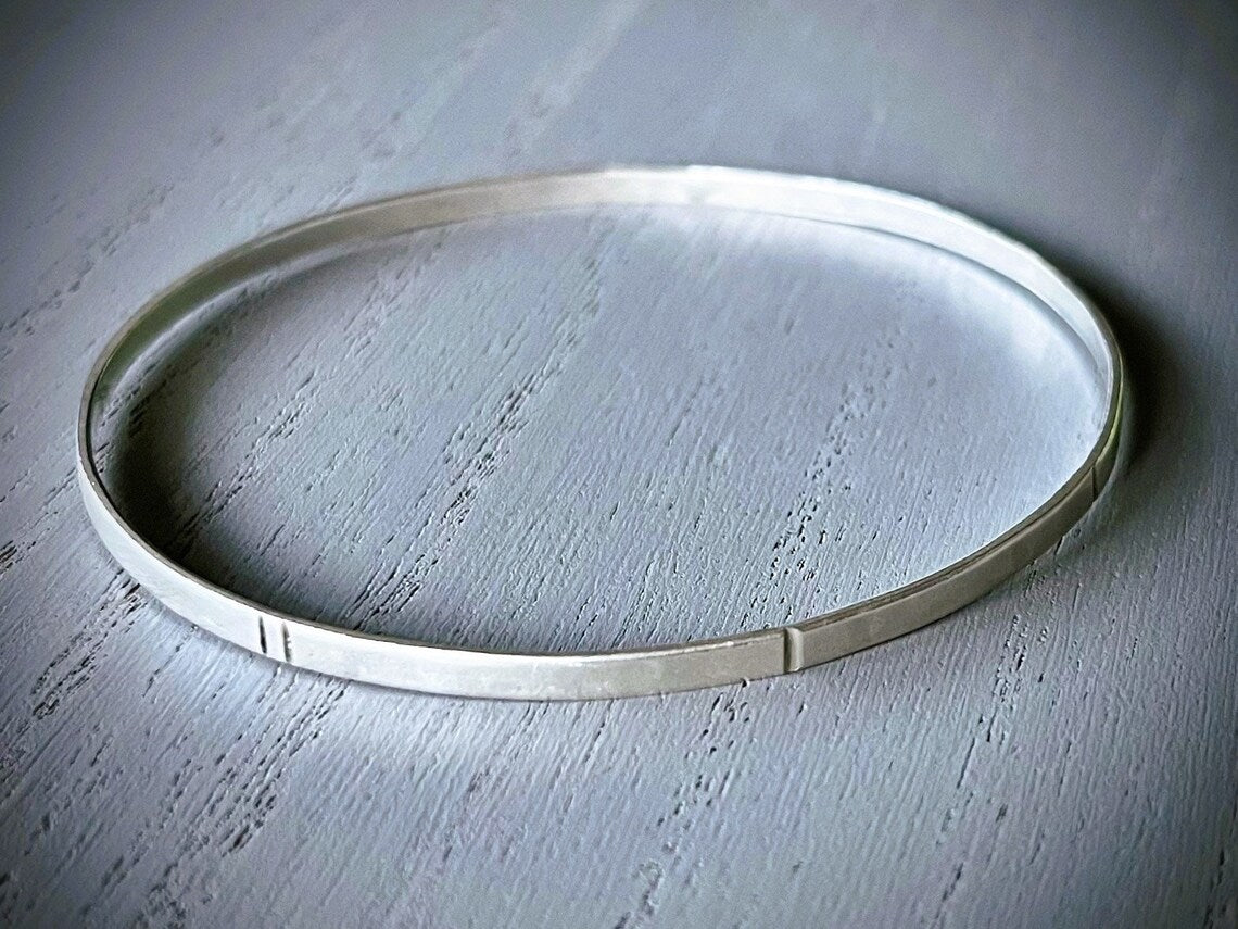Handmade Silver Nordic Etch Bangle | Unisex Bangle | Mens Bangle