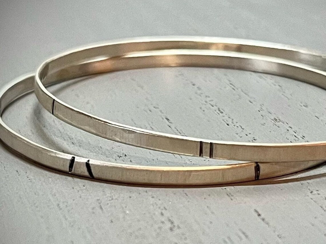 Handmade Silver Nordic Etch Bangle | Unisex Bangle | Mens Bangle
