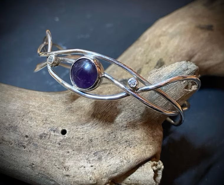 Silver Twisted Elven Amethyst Cuff | Silverlicious Artisan Jewellery
