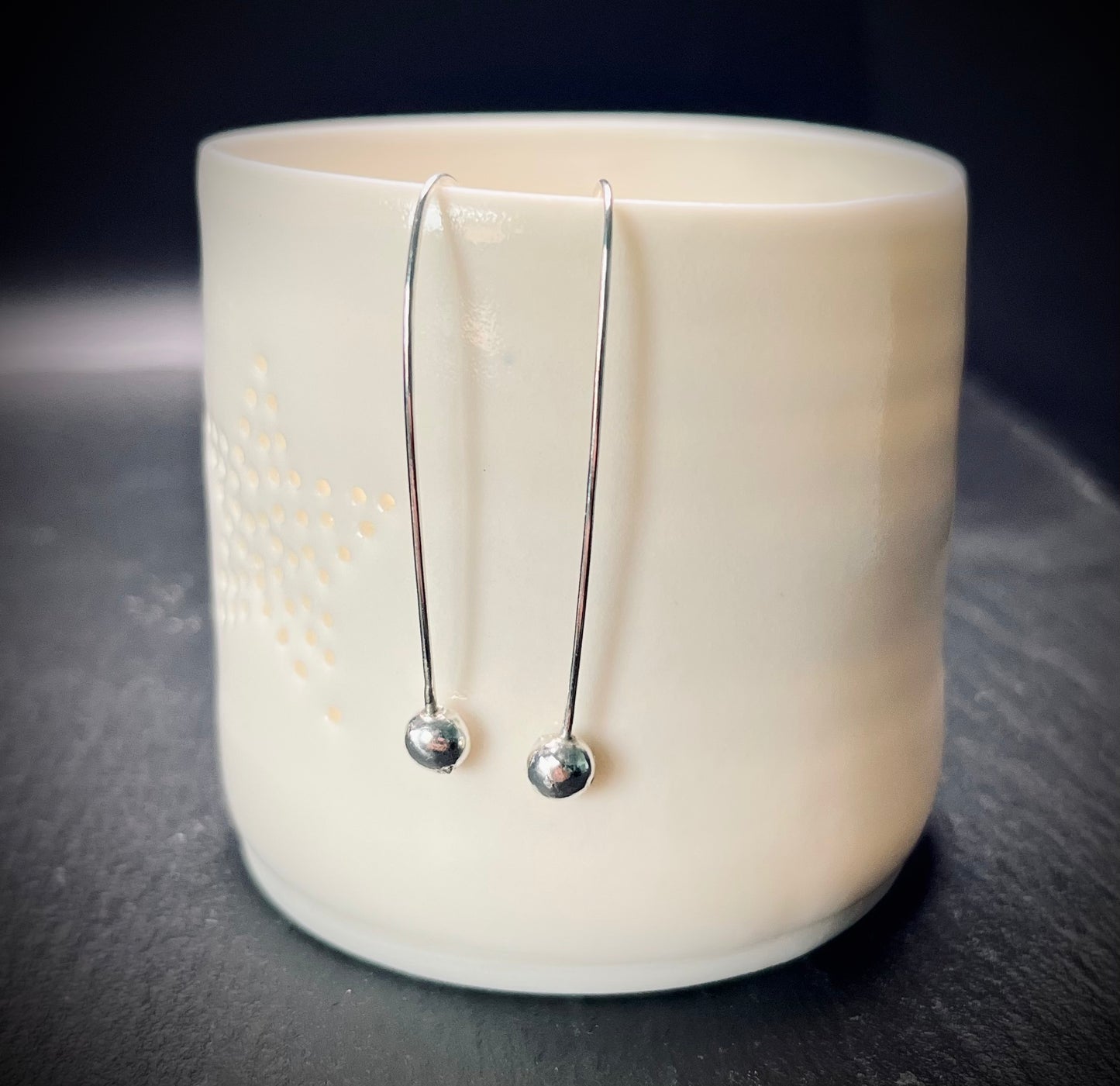 Handmade Silver Organic Pebble Threader Earrings - Sterling Silver Contemporary Jewellery