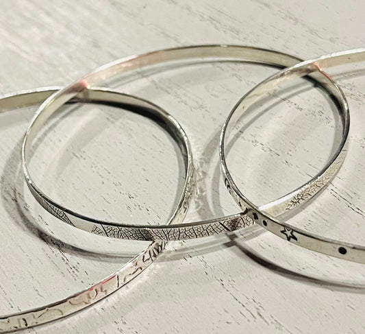 Handmade Silver Autumn Leaves Bangle | Sterling Silver Contemporary Jewellery