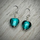 Handmade Silver & Turquoise Glass Heart Earrings - Sterling Silver Boho Jewellery