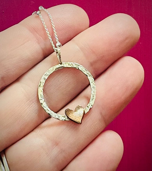 Handmade Silver & Copper Heart Eternity Necklace - Sterling Silver Contemporary Jewellery