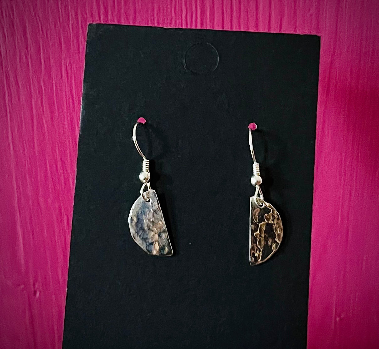 Handmade Silver Half Moon Textured Earrings - Sterling Silver Boho Celestial Jewellery