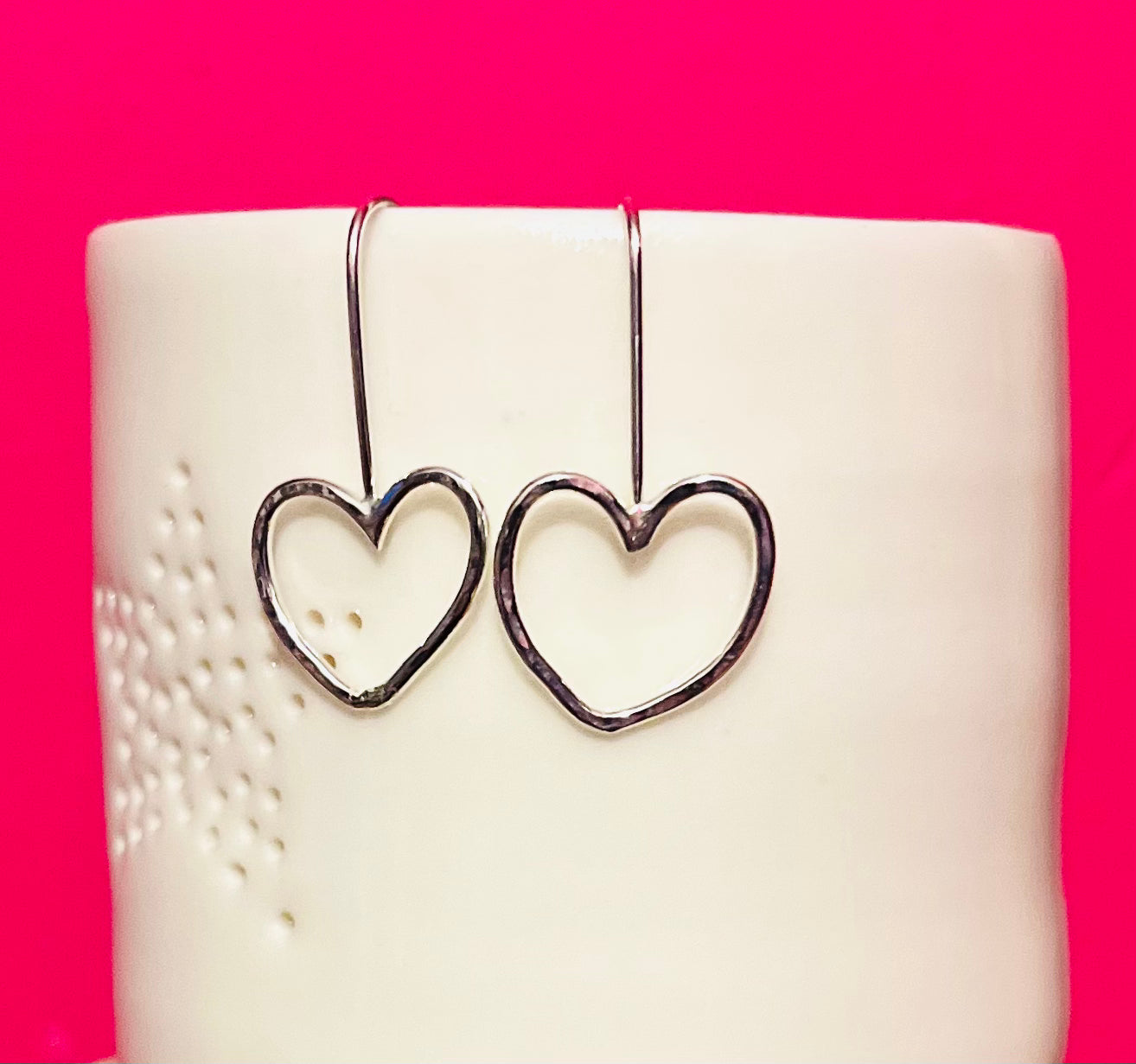 Handmade Silver Heart Drop Earrings - Sterling Silver Contemporary Jewellery