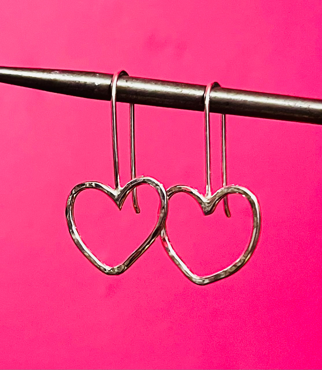 Handmade Silver Heart Drop Earrings - Sterling Silver Contemporary Jewellery