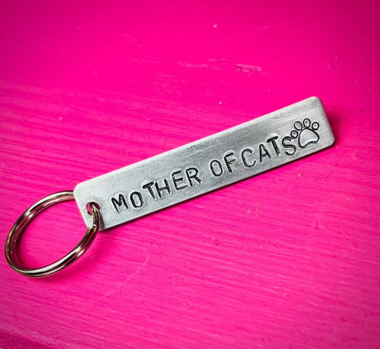 Handmade Mother of Cats - Cat Dad Keyring | Cat Lover Gift