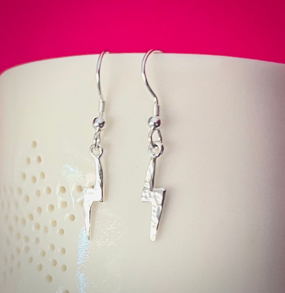 Handmade Silver Lightning Bolt Earrings - Sterling Silver Contemporary Jewellery