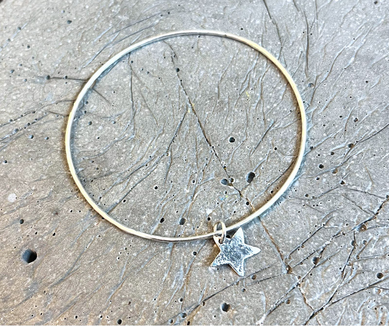 Handmade Silver Star Charm Bangle | Sterling Silver Contemporary Jewellery