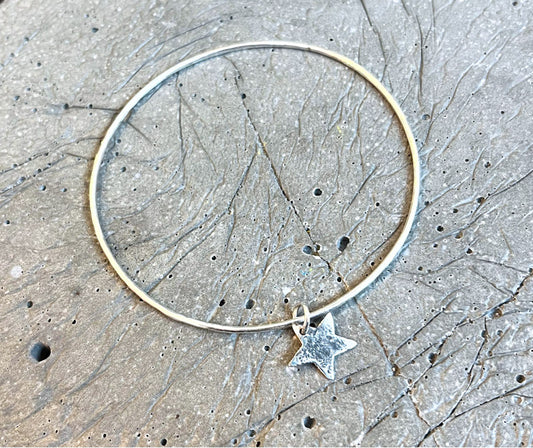 Handmade Silver Star Charm Bangle | Sterling Silver Contemporary Jewellery